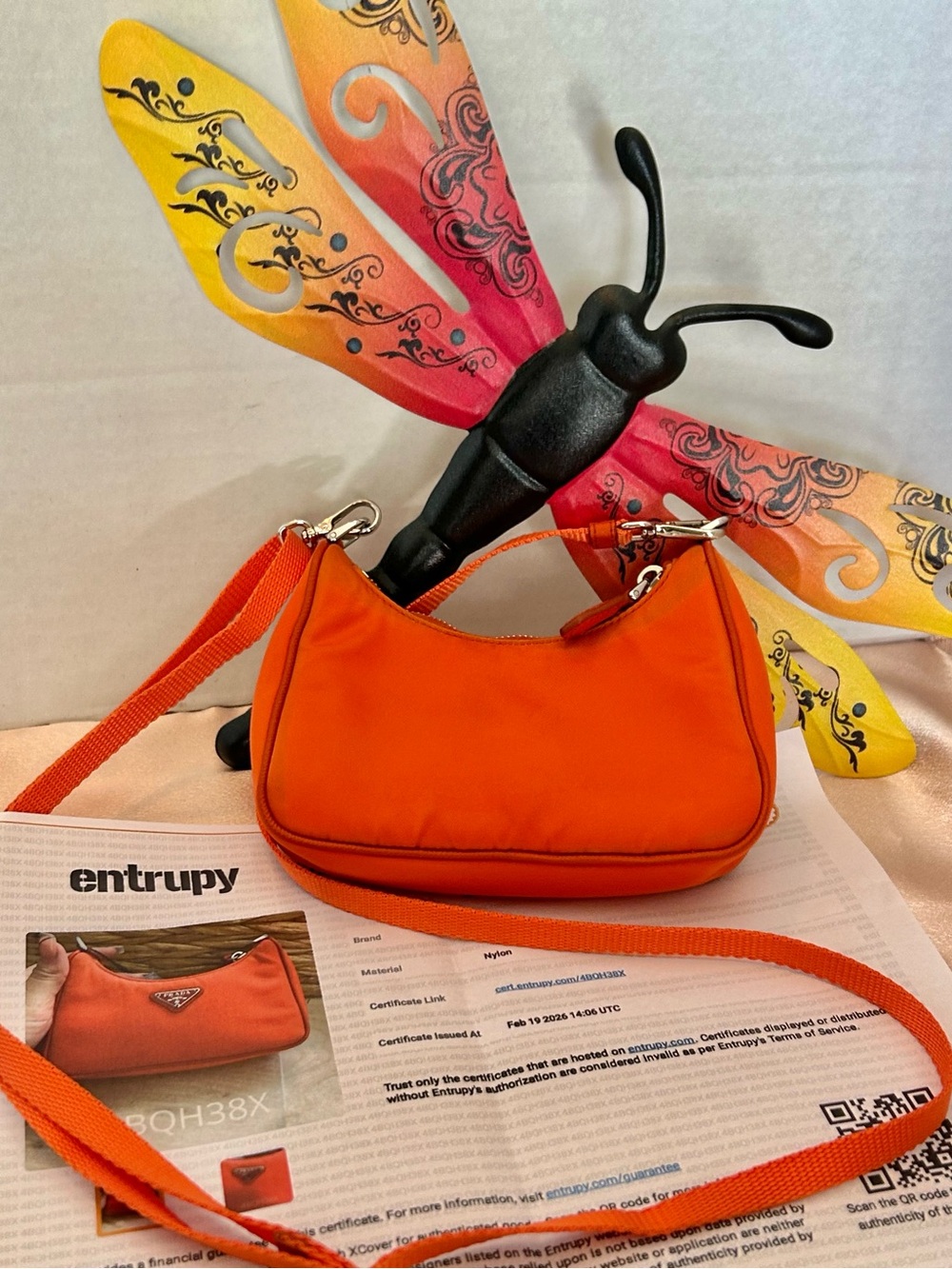 Auth. Prada Orange Tessuto Nylon MINI Bag - Picture 2 of 15